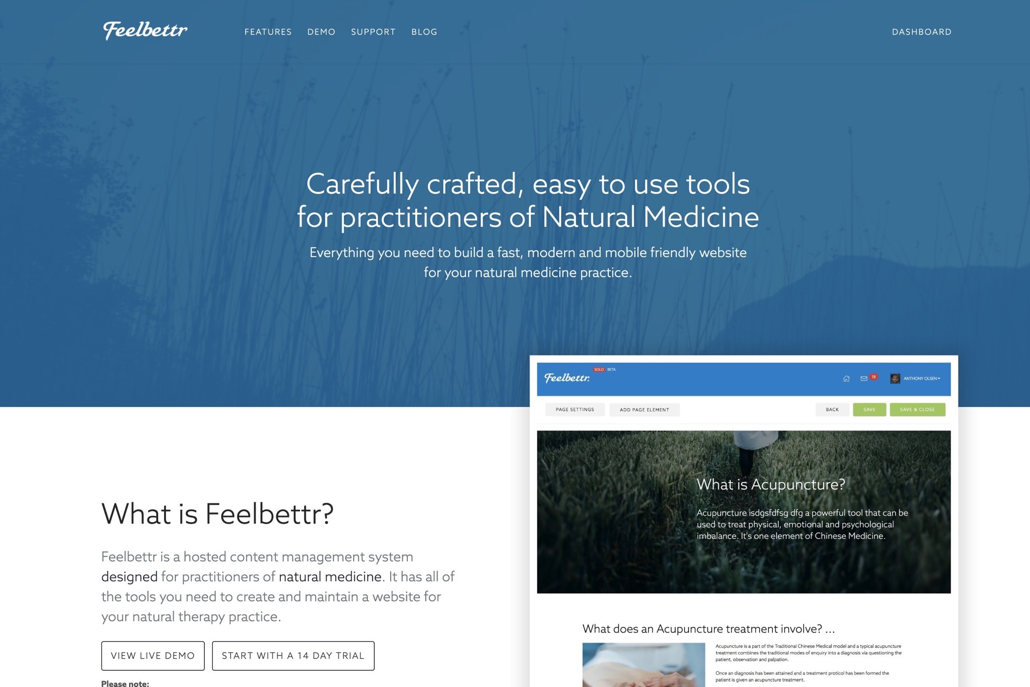 Screenshot of the Feelbettr website