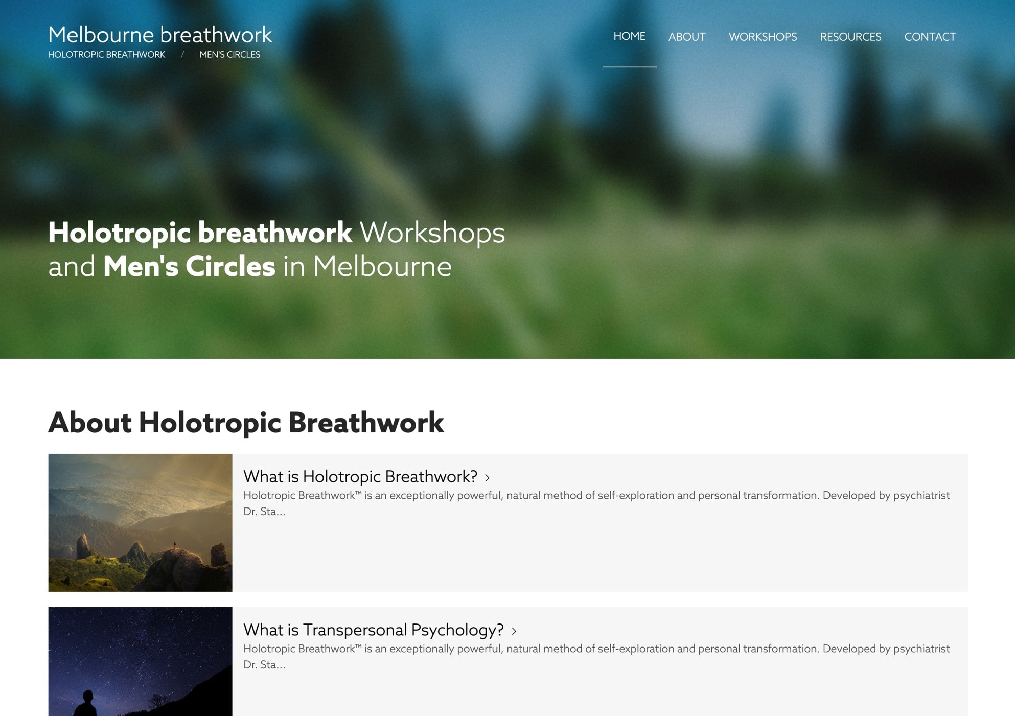 Screenshot of the Melbourne Breathwork website