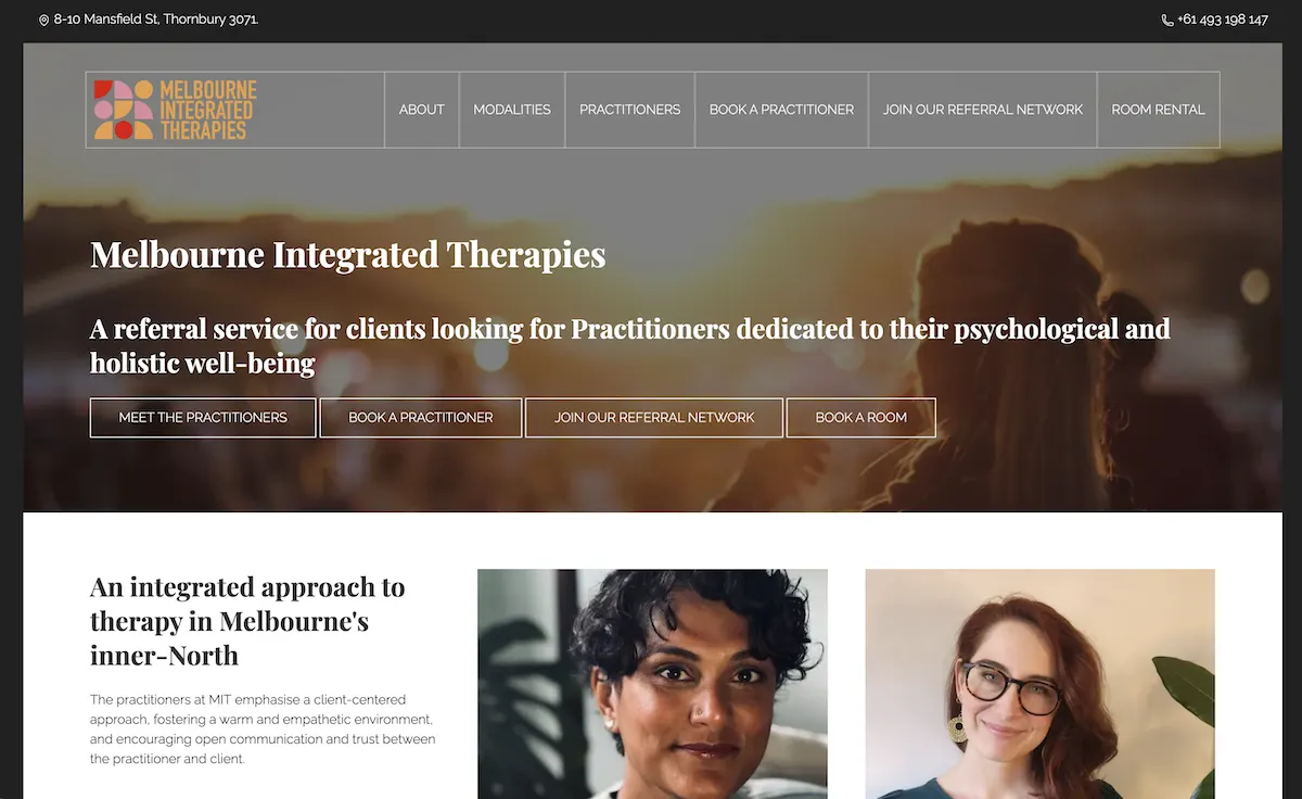 Screenshot of the Melbourne Integrated Therapies website